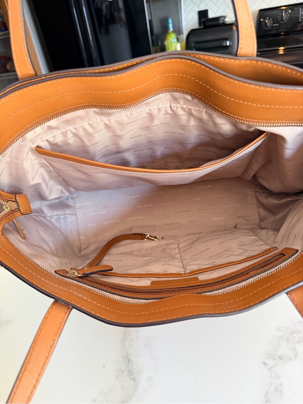 Michael Kors Rivington Gold Studded Cognac Leather Tote - Picture 13 of 14